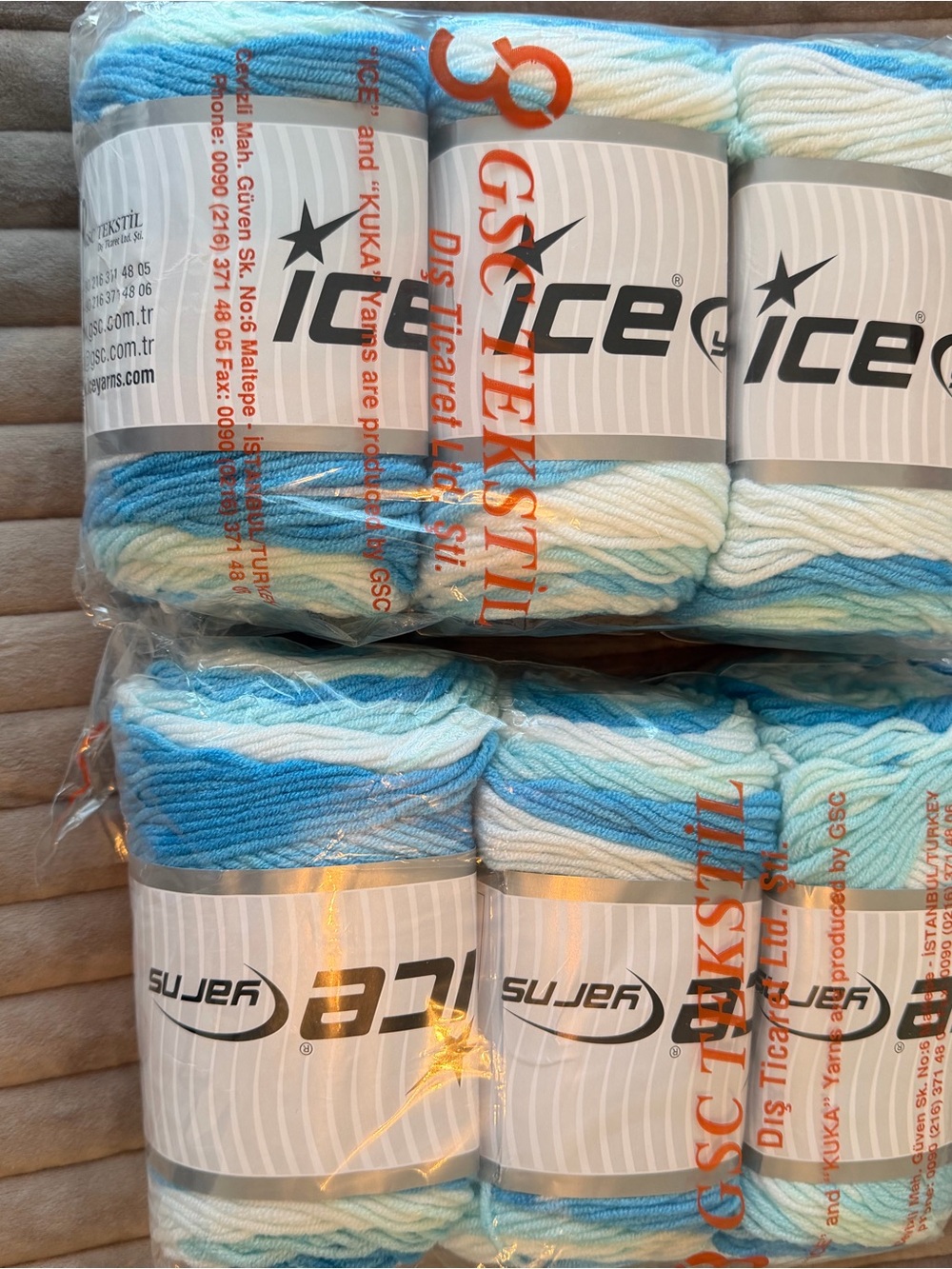 Ice Blue, White & Light Green Variegated Yarn Pack